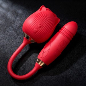 Estimulador Vibrador Duplo Em Formato de Rosa Vai e Vem Vermelho - ME228