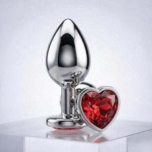Plug Anal De Aço Prata Pequeno em Forma de Coração 7x3cm Cristal Vermelho - ME520